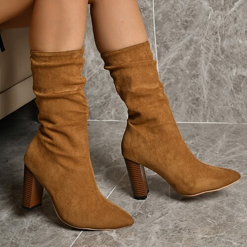 

Mujer Botas Zapatos de gamuza Tallas Grandes Botas de tacon Diario Botas a media pierna Con Cordón Tacón Cuadrado Dedo redondo Sensual Ante Mocasín Negro Marrón