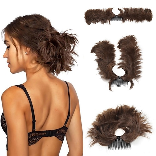 

Messy Bun Hair Piece Side Comb Clip in Hair Bun Tousled Updo Hairpiece for Women Short Natural Wavy Adjustable Versatile Tousled Updo Easy wear Faux Hair Bun