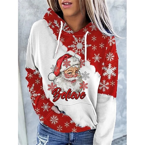 

Mulheres Estacionar Moletom de Natal Ativo Engraçado Festival Com Cordão Bolso frontal Vermelho Azul Verde Papai Noel Floco de Neve Natal Casual Capuz Manga Longa Top Micro-Elástica Outono inverno