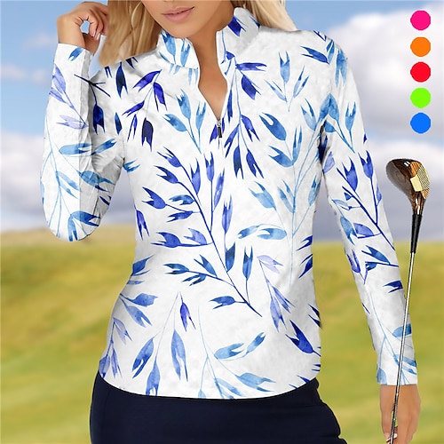 

Femme T-shirt POLO Chemise de golf Respirable Séchage rapide Evacuation de l'humidité manche longue Vêtements de golf Top Standard Zippé Col Montant Imprimé Printemps Automne Tennis Le golf Pickleball