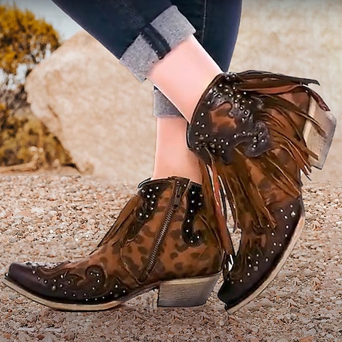 

Mujer Botas Botas cowboy Tallas Grandes Botas vaqueras Exterior Diario Botines Botines Borla Talón de bloque Dedo redondo Vintage Elegante Zapatos de Paseo PU Cremallera Color sólido Leopardo