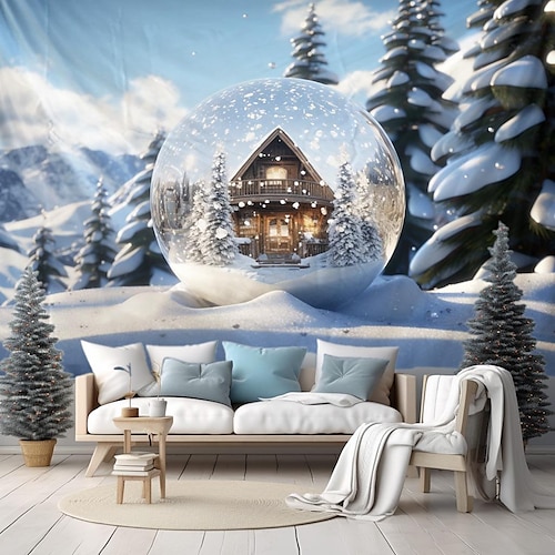 

Boule de cristal de noël tapisserie suspendue art mural noël grande tapisserie décor mural photographie toile de fond couverture rideau maison chambre salon décoration