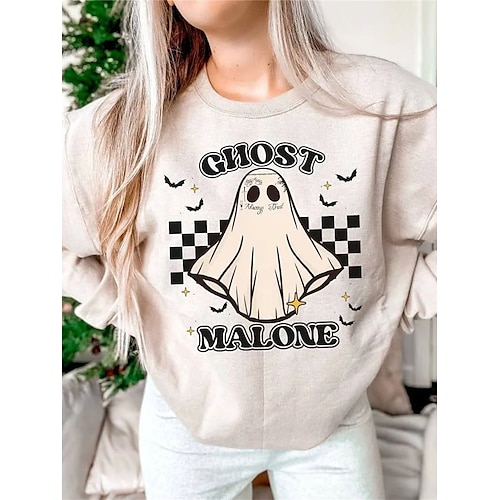 

Femme Sweat-shirt Halloween Sweat Vêtement de sport Festival Kaki Beige Graphic Halloween Casual Col Rond manche longue haut Micro-élastique Automne hiver