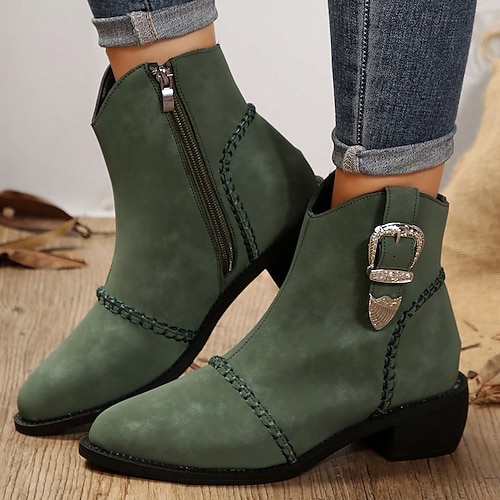 

Damen Stiefel Wildlederschuhe Übergrössen Outdoor Täglich Stiefeletten Stiefeletten Winter Schnalle Blockabsatz Spitze Zehe Vintage Modisch Elegant Kunstleder Schnürsenkel Feste Farbe Grün Khaki