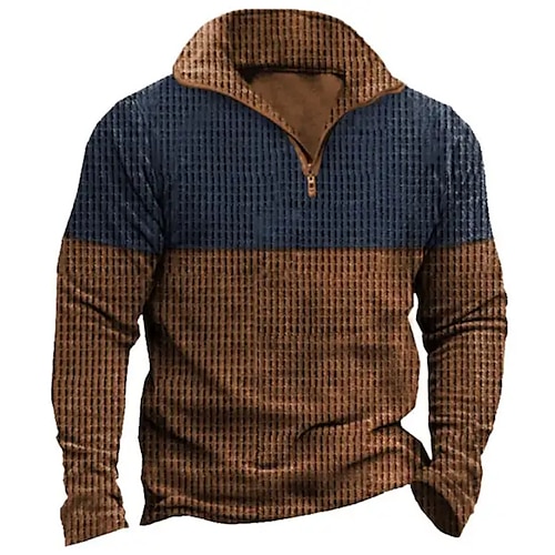 

Herren Sweatshirt Pullover Reißverschluss-Sweatshirt Braun Troyer Halber Reißverschluss Farbblock Patchwork Sport Natur Täglich Festtage Vintage Basic Brautkleider schlicht Frühling Herbst