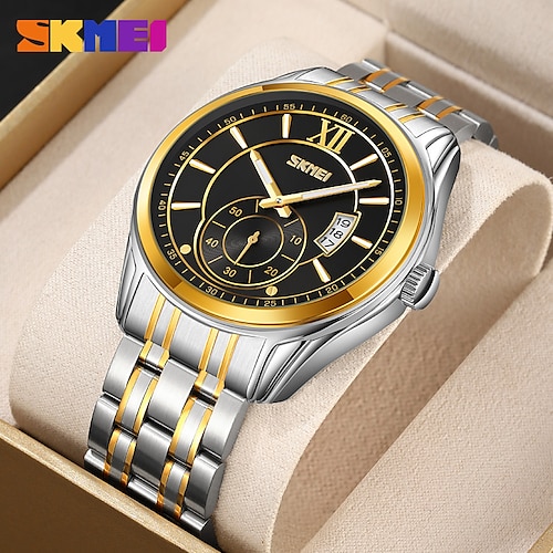 

Relojes de cuarzo con fase lunar de acero completo de lujo de marca superior skmei, reloj de pulsera para hombre con fecha informal resistente al agua y manecillas luminosas, reloj para hombre