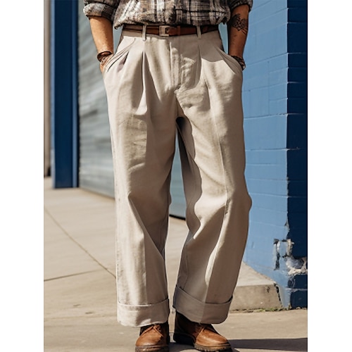 

Homme Pantalon Chino Pantalon chino Pantalon plissé Poche Plein Confort Respirable Extérieur du quotidien Sortie Mélange de Coton Mode Décontractées Kaki