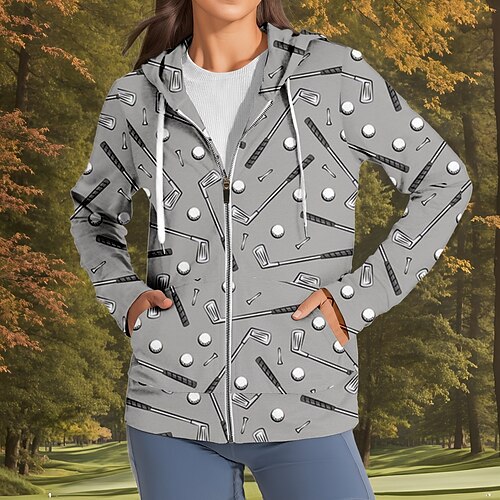 

Women's Golf Hoodie Golf Pullover Golf Sweatshirt Thermal Warm Breathable Moisture Wicking Long Sleeve Golf Outerwear Top Regular Fit Drawstring Side Pockets Printed Spring Autumn Tennis Golf