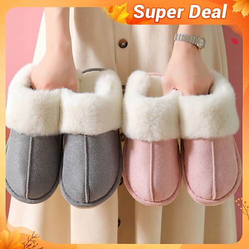 

Women's Slippers Furry Feather Fuzzy Slippers Fluffy Slippers House Slippers Home Daily Winter Flat Heel Round Toe Plush Comfort Minimalism PU Loafer Solid Color Pink Brown khaki
