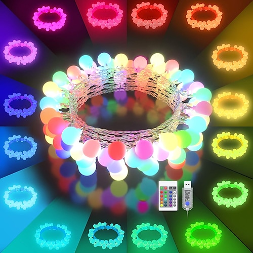 

Cadena de luces LED con enchufe USB, 16 cambios de color, 5 m, 20 pies, 50 bolas de globo LED, cadena de luces impermeable con control remoto, luces de hadas multicolores, luces decorativas para