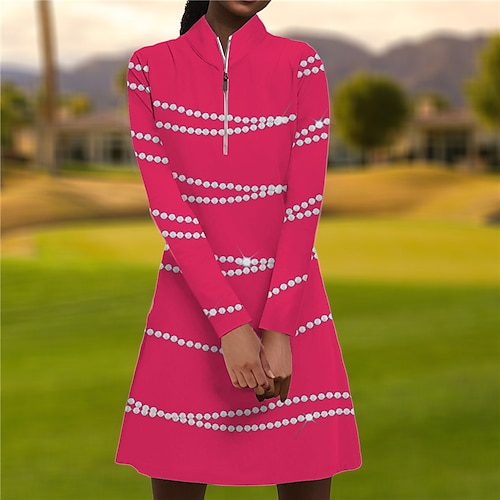 

Damen Tenniskleid Golfkleid Atmungsaktiv Schnelltrocknend Feuchtigkeitsableitung Langarm Tennis-Outfit Tennisbekleidung Zip Seitentaschen Geometrie Bedruckt Frühling Herbst Tennis Golfspiel Pickleball