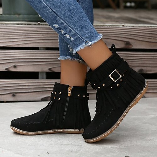 

Mulheres Botas Tamanhos Grandes Ao ar livre Diário Botas Botas Tornozelo Inverno Sem Salto Ponta Redonda Vintage Clássico Casual Couro Ecológico Com Cadarço Côr Sólida Preto Marron Cáqui