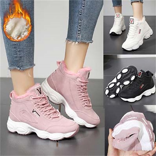 

Mujer Zapatillas de deporte Botas Zapatillas de plataforma Exterior Diario Botines Botines Invierno Plataforma Tacón Cuña Moda Casual Pijo Zapatos para correr Cuero Sintético PU Cordones Color sólido