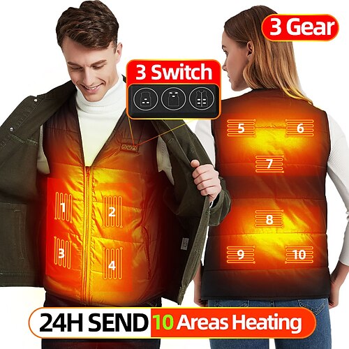 

Chaleco calefactable de 10 áreas para hombre y mujer, chaqueta con calefacción por USB, chaleco eléctrico autocalentable, ropa térmica lavable para marido, cuello en v