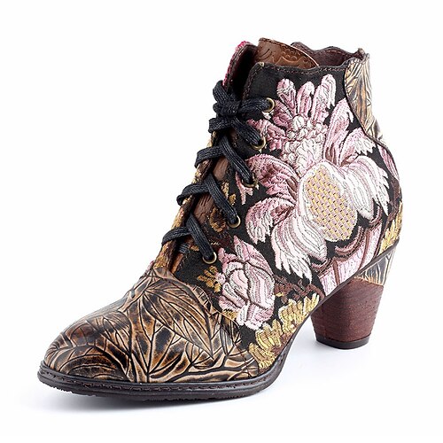 

Damen Stiefel Übergrössen Handgefertigte Schuhe Täglich Stiefeletten Stiefeletten Reißverschluss Blume Flacher Absatz Spitze Zehe Vintage Brautkleider schlicht Komfort Leder Satin Reißverschluss