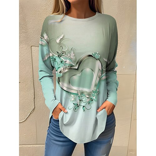 

Femme T shirt Tee Vert Floral Cœur Imprimer manche longue Valentin Fin de semaine Mode Col Rond Standard Peinture Printemps Automne