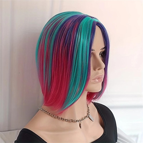 

Synthetic Wig Straight Asymmetrical Wig Short A1 Synthetic Hair Women's Fashionable Design Cosplay Creative Red Green Multi-color