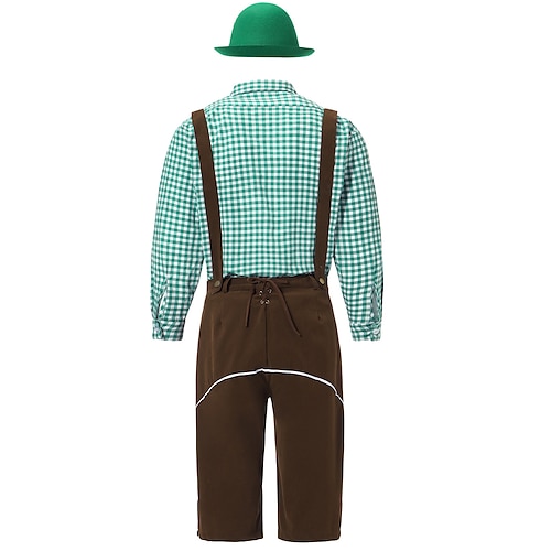  Μπύρα Oktoberfest Lederhosen Πουκάμισο βαυάρος βαυάρος Γερμανικά Λιβάδια Ανδρικά Πανί παραδοσιακού στυλ Μπλούζα Κοντά Παντελονάκια Καπέλο