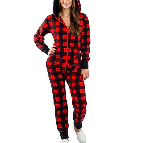 Women s Adult Onesies Plaid Onesie Pajamas Letter Elk Warm Casual