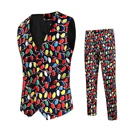 

Costume Homme Noël Ensemble 2 pièces Rouge Imprimé Coupe Sur-Mesure 2023