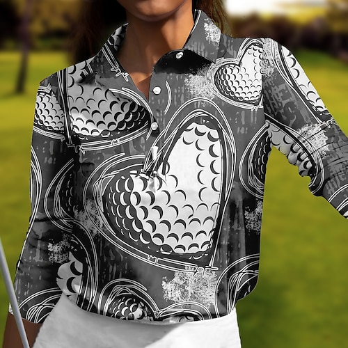 

Mulheres Camisa polo de caminhada Camisa de golfe Pólo de botões Respirável Secagem Rápida Pavio Humido Manga Longa Vestuário de golfe Roupas de golfe Normal Engraçado Estampado Primavera Outono