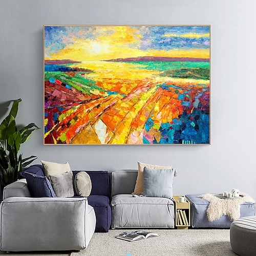 

artiste de design de mode couteau fait à la main peinture à l'huile abstraite sur toile couleur paysage jaune peinture sur toile pour art de décoration de salon (sans cadre)