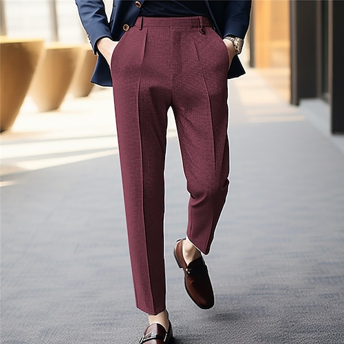

Homens Social Calças Calça casual Calças de tweed Bolso frontal Perna reta Tecido Conforto O negócio Diário Feriado Moda Chique Moderno Preto Vinho