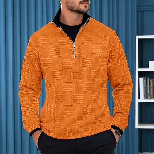 

Herren Sweatshirt Pullover Reißverschluss-Sweatshirt Weiß Marineblau Orange Stehkragen Glatt Sport Natur Täglich Festtage Strassenmode Basic Brautkleider schlicht Frühling Herbst Bekleidung