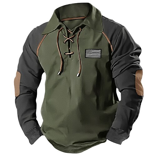 

Men's Sweatshirt Army Green Navy Blue Brown Polo Collar Color Block National Flag Lace up Patchwork Tactical Sports Outdoor Daily Streetwear Basic Casual Spring Fall Clothing Apparel Hoodies