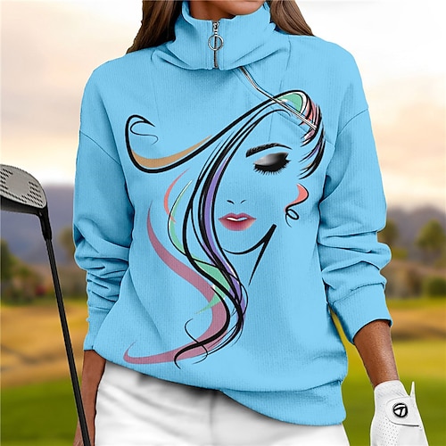 

Femme Sweat à capuche de golf Pull de golf Sweat Golf Chaud Respirable Evacuation de l'humidité manche longue Vêtements d'extérieur de golf Top Standard 1/4 Zip Col Montant Imprimé Printemps Automne