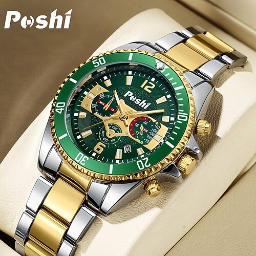 

Poshi relógio de quartzo masculino moda casual negócios relógio de pulso calendário luminoso decoração à prova dwaterproof água relógio de aço inoxidável