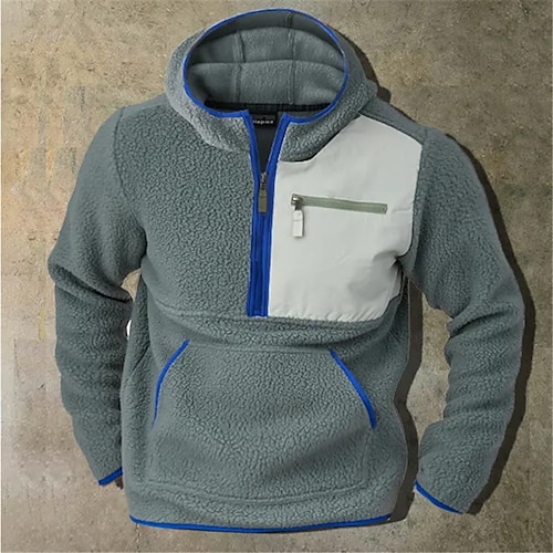 

Homens Moletom Full Zip Hoodie Moletom de lã Cinzento Com Capuz Bloco de cor Patchwork Quarter Zip Desportos e Ar livre Diário Feriado Legal Casual Lã fina Outono inverno Roupa Moletons Moletons