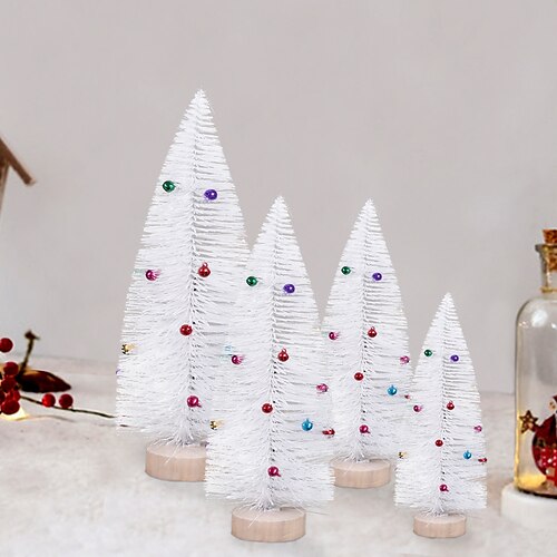 

Mini árbol de Navidad, árboles de sisal con cascabel, base de madera, escritorio, árbol de Navidad, decoraciones navideñas para fiesta de Navidad, artesanía diy