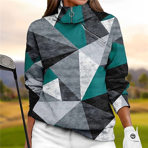 

Mulheres moletom de golfe pulôver de golfe camisola de golfe Térmico / Quente Respirável Pavio Humido Manga Longa Casacos de golfe Blusas Normal 1/4 Zip Colarinho Alto Geometria Estampado Primavera