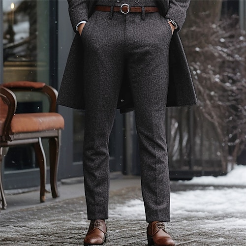 

Herren Anzughosen Winterhose Hose Hosen Freizeithose Tweed-Hosen Vordertasche Glatt Komfort Geschäft Täglich Festtage Modisch Schick Modern Dunkelbraun Schwarz