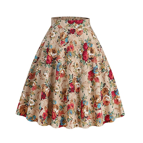 

Saia feminina balanço na altura do joelho algodão damasco preto vermelho azul marinho padrão floral saias outonoamp; inverno estampa cintura alta vintage casual rua diariamente s m l