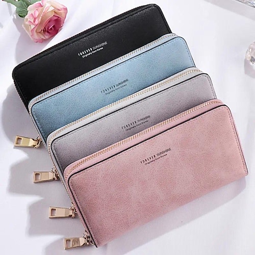 

Women's Wallet Credit Card Holder Wallet PU Leather Shopping Daily Zipper Lightweight Durable Anti-Dust Solid Color Black Pink Blue