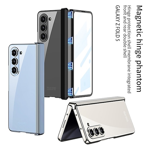 

Handy Hülle Handyhüllen Für Samsung Galaxy Z Fold 5 Rückseite und Displayschutzfolie Transparent Magnetisch Durchsichtig PC