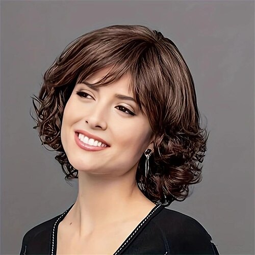 

Synthetic Wig Curly Neat Bang Wig Short A1 A2 A3 A4 Synthetic Hair Women's Fashionable Design Natural Party Black Brown