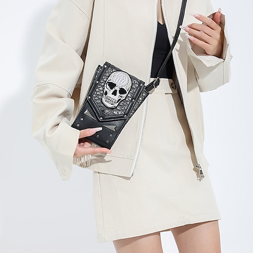 

Bolso de hombro con patrón de calavera gótica, remaches de estilo, decoración, bolso para teléfono, monedero elegante para exteriores