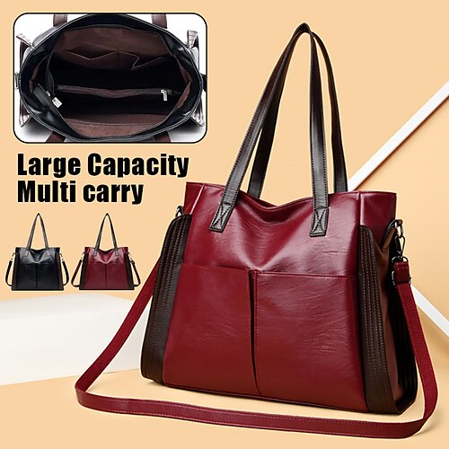 

Mulheres Bolsa de Mão Bolsa crossbody Bolsa de ombro Bolsa Boston Couro PU Ao ar livre Diário Feriado Ziper Grande Capacidade Prova-de-Água Durável Côr Sólida Bloco de cor clarete Preto