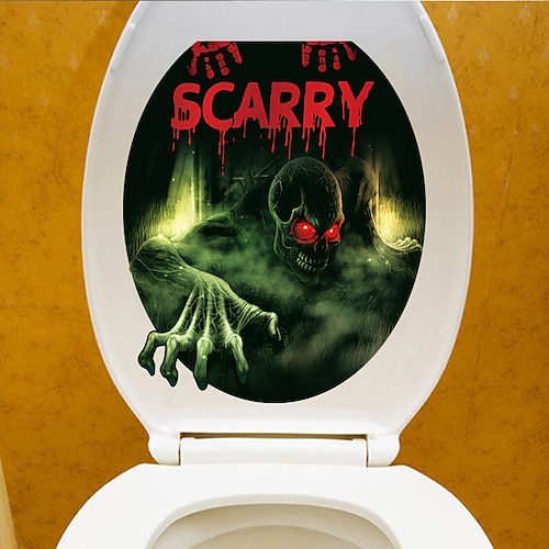 

Halloween-Wandaufkleber, Horror-Totenkopf-Toilettenaufkleber, abnehmbare PVC-Aufkleber