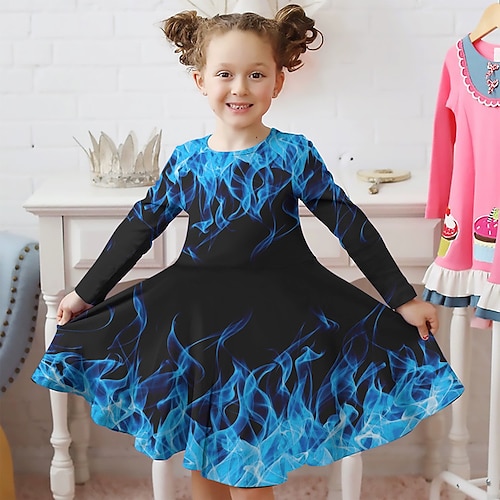 

FILLE 3D Graphic Robe manche longue 3D effet Automne Hiver Sport Loisir du quotidien Vacances Le style mignon Décontractées Magnifique Enfants 3-12 ans Robe casual Robe Trapèze Au dessus du genou