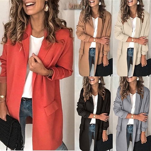 

Damen Blazer Sakko Windundurchlässig Komfortabel Formal Outdoor B¨¹ro Arbeit Tasche Öffnung vorne Umlegekragen OL-Stil Glatt Regular Fit Oberbekleidung Langarm Herbst Winter Schwarz Rosa Rote S M L