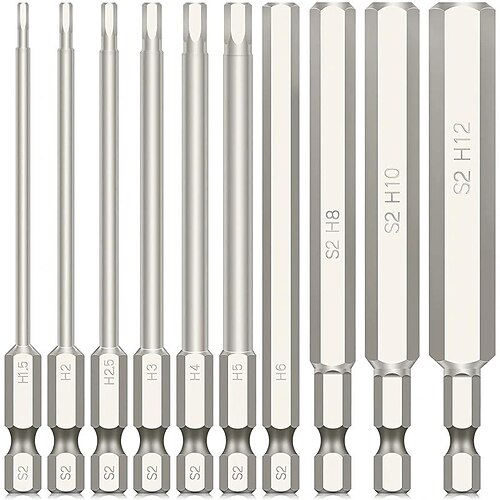 

10pcs S2 Steel High Hardness Hex Bits Set - Quick Release for Electric Hand Air Drill Screwdrivers