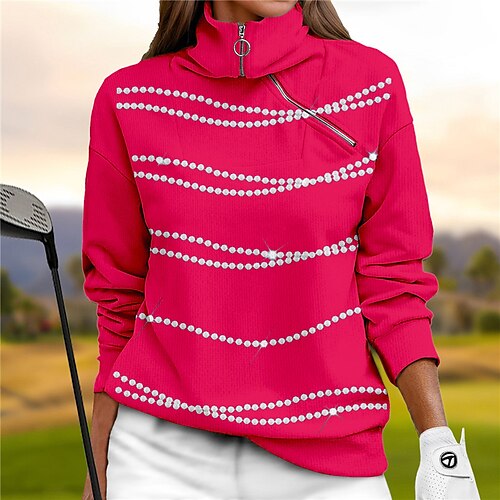 

Femme Pull de golf Sweat Golf Chaud Respirable Evacuation de l'humidité manche longue Vêtements d'extérieur de golf Top Standard 1/4 Zip Col Montant Géométrie Imprimé Printemps Automne Tennis Le golf