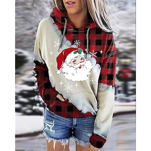 

Femme Sweat Sweat-shirt de Noël Actif Marrant Festival Cordon Poche avant Rouge Plaid père Noël Motif de flocon de neige Noël Casual Sweat à capuche manche longue haut Micro-élastique Automne hiver