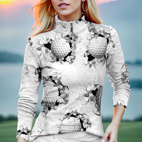 

Mulheres Camisa polo de caminhada Camisa de golfe Respirável Secagem Rápida Pavio Humido Manga Longa Vestuário de golfe Roupas de golfe Normal 1/4 Zip Colarinho Alto Engraçado Estampado Primavera