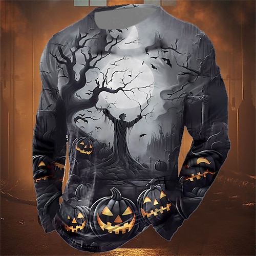 

Gráfico Abóbora Moda Designer Casual Homens Impressão 3D Camiseta Esportes Feriado Para Noite Halloween Camiseta Marron Azul Escuro Cinzento Escuro Manga Longa Gola Redonda Camisa Primavera Outono