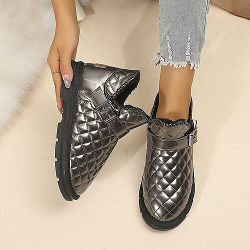 

Damen Stiefel Schneestiefel Outdoor Täglich Stiefeletten Stiefeletten Schnalle Flacher Absatz Runde Zehe Brautkleider schlicht Komfort Minimalismus Kunstleder Halbschuhe Plaid Stickerei Schwarz Silber